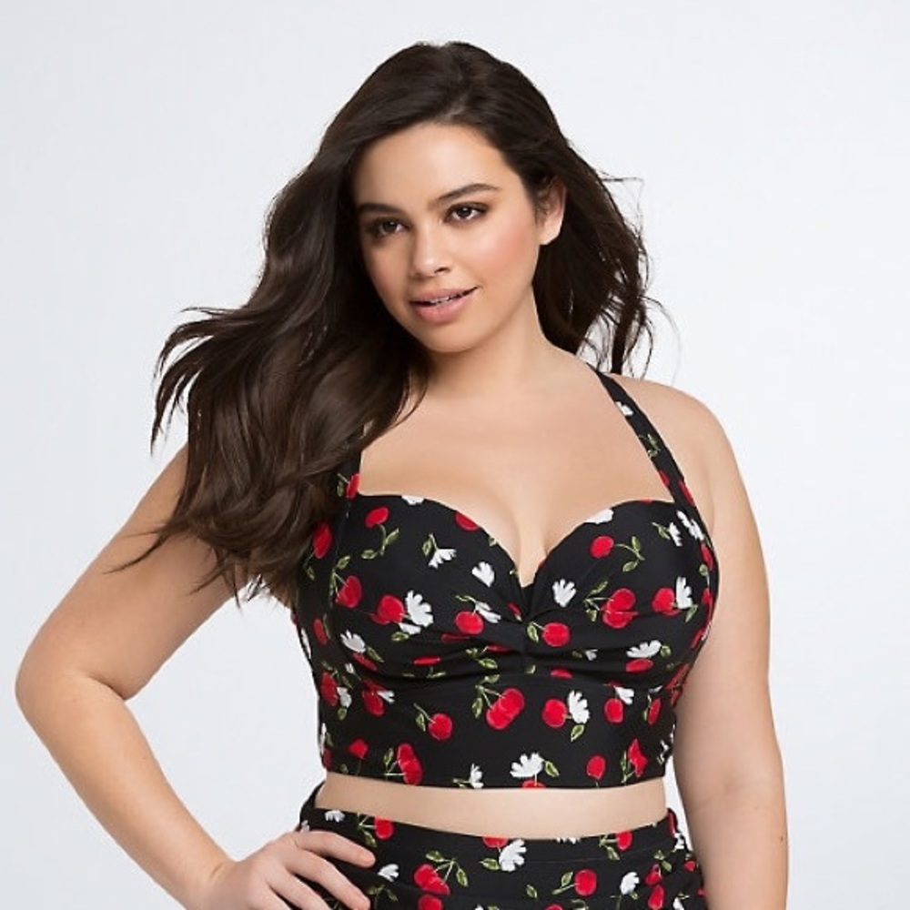 Torrid Black Cherry Floral Print Swim Top